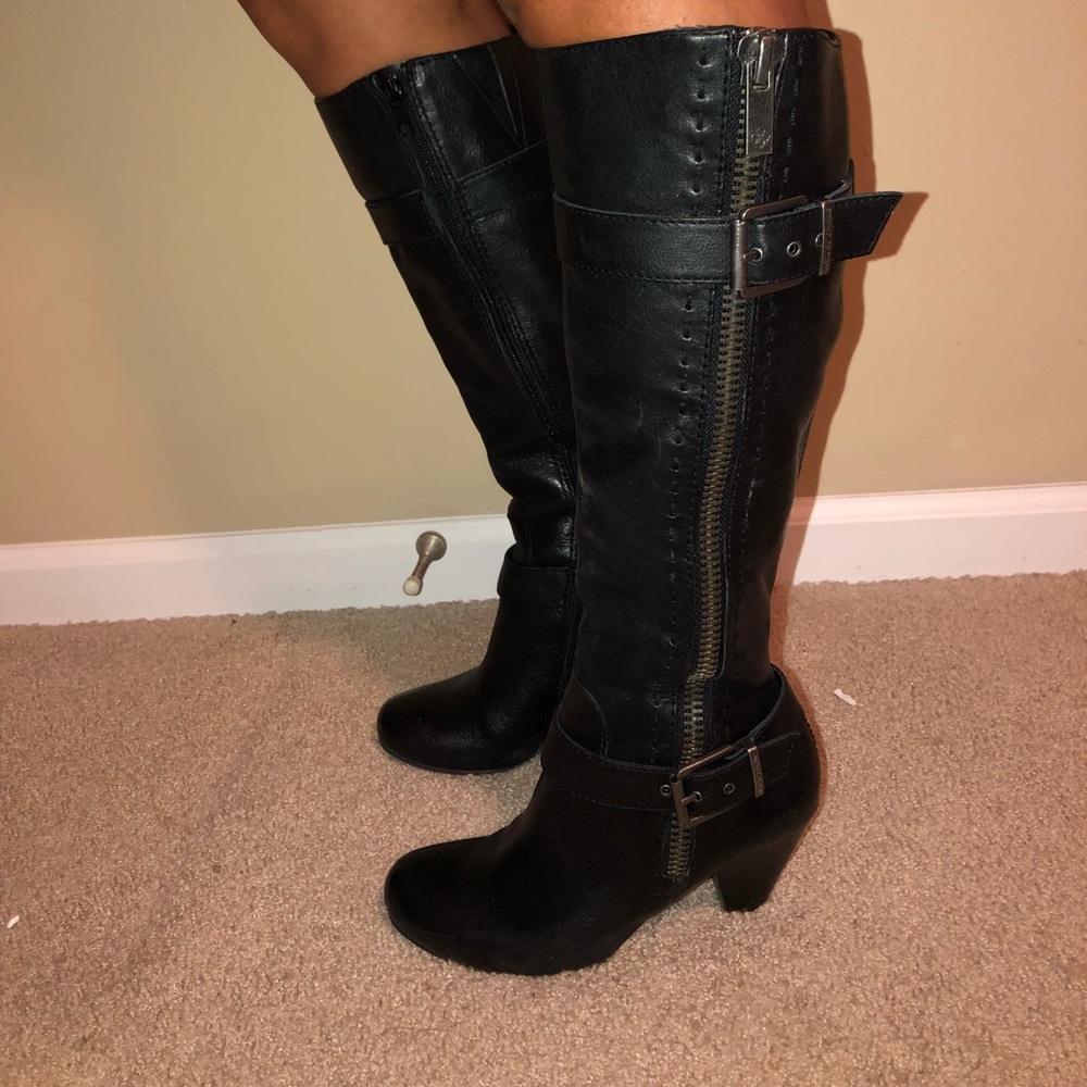 Brown leather boots